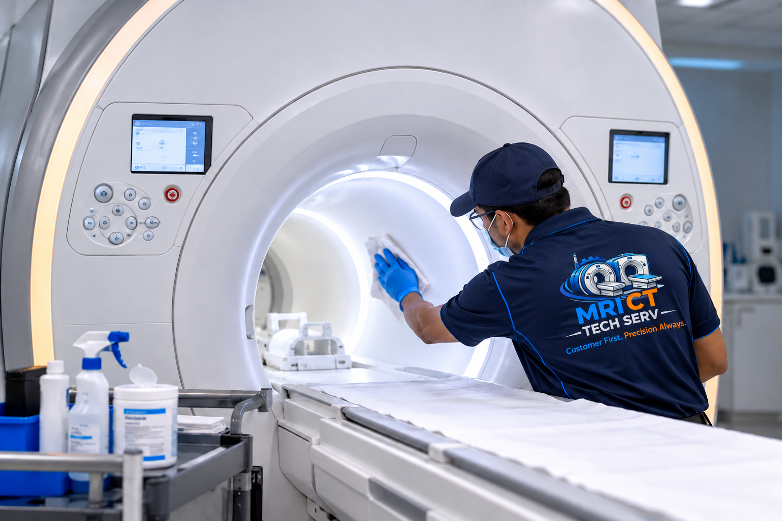 MRI-trained engineer performing specialised MRI cleaning